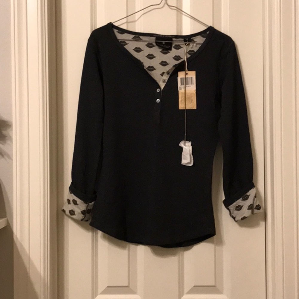 Maison Scotch Navy Slub Tee XS Reversible Kiss